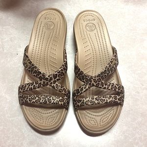 Leopard print Crocs sandals size 10W